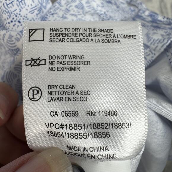 Henri James Shirt Mens XL Short White Blue Abstract Print Hyper Stretch Casual - Picture 8 of 11